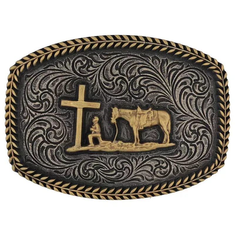 'Faithful Frontier' Attitude Buckle w/ Praying cowboy