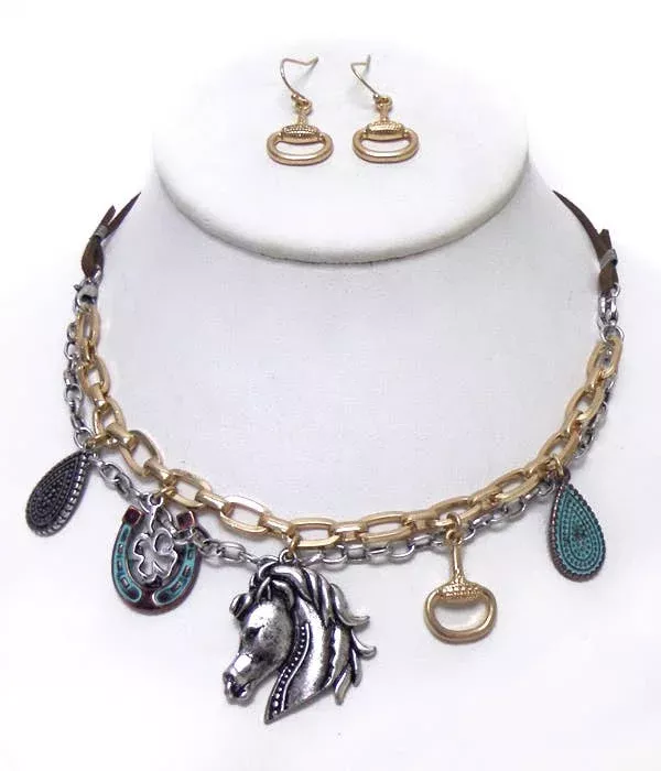( J061 ) TWO LAYER HORSE NECKLACE SET