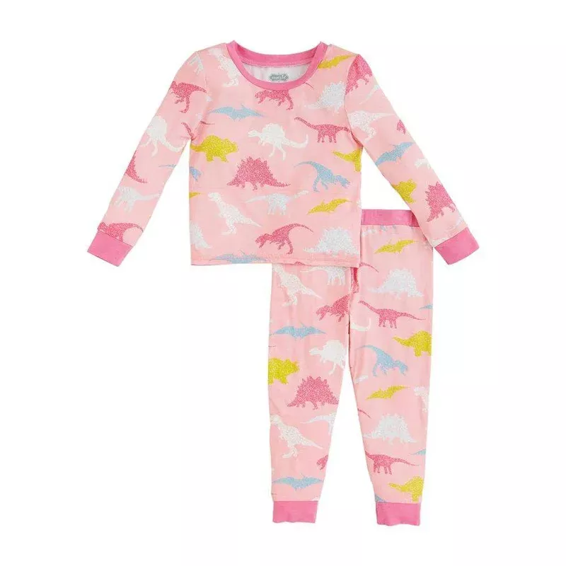 Mud Pie Girl’s Pink Dino Glow PJ Set