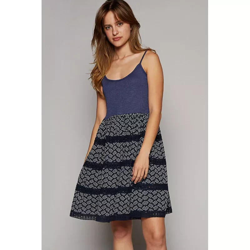 POL Women's Lace and Print Dress