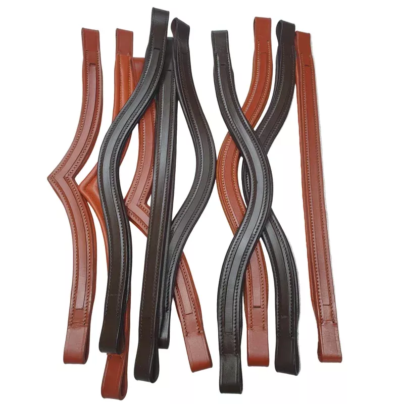 (Qty.12) 6 Black & 6 Havana Empty Channel Padded Leather Browbands for Bridles