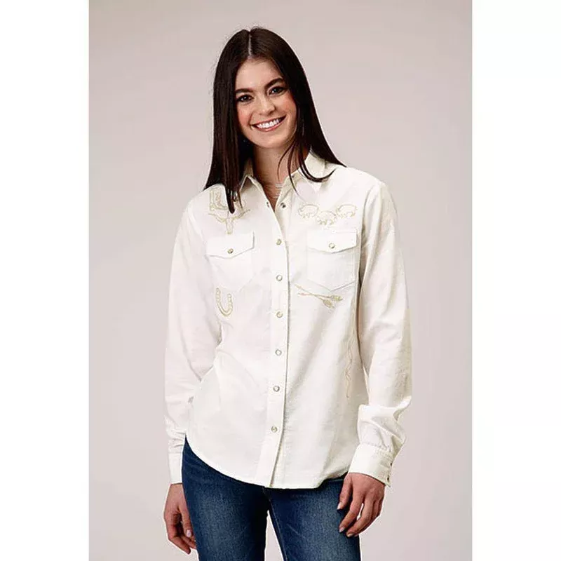 Roper Apparel Womens Cream Corduroy Western Blouse
