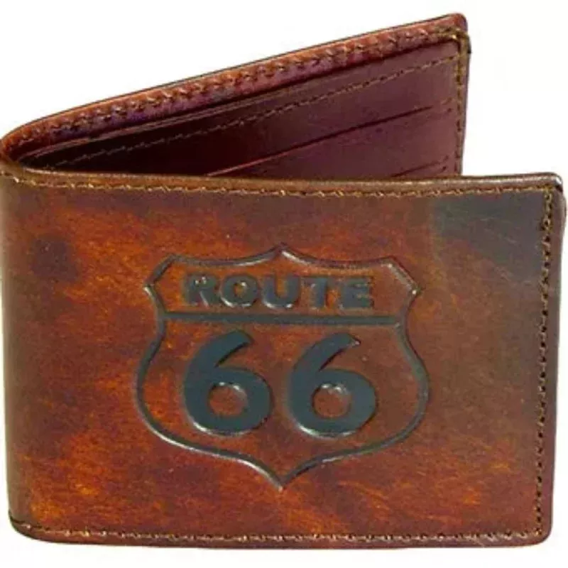 'Route 66' Brown Leather Bifold Wallet